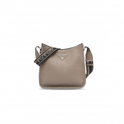 PRADA LOGO PEBBLED LEATHER HOBO BAG IN F0002 NERO 1BC073 (30*28*12cm) 